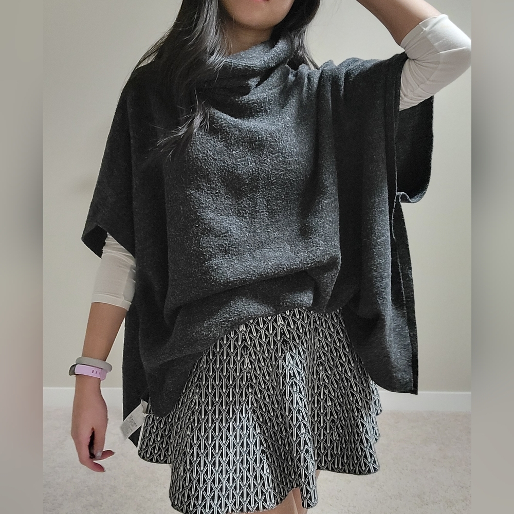 Dark Grey Knit Poncho Sweater